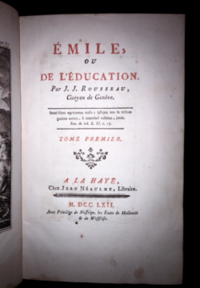 Première édition de l’Émile imprimée à Paris chez Nicolas Bonaventure Duchesne, sous faux nom et lieu de Jean Néaulme à Amsterdam